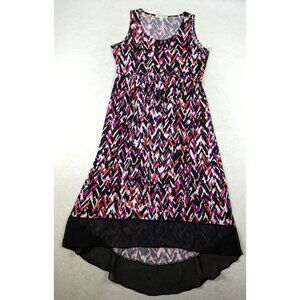 STUDIO WORKS - WOMEN'S BLACK PURPLE PRINT HIGH-LOW MAXI DRESS - SIZE M